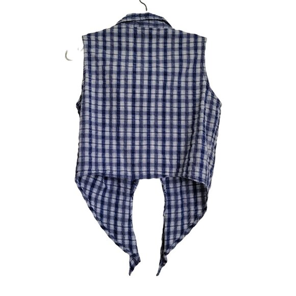 Denim Republic Denim Blue and White Plaid Sleeveless Cropped Zip Closure - Picture 3 of 7